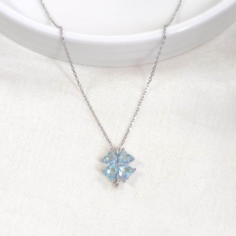 12 MM MAVİ YONCA GÜMÜŞ KOLYE 40+5 CM