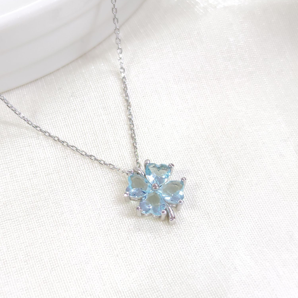 12 MM MAVİ YONCA GÜMÜŞ KOLYE 40+5 CM