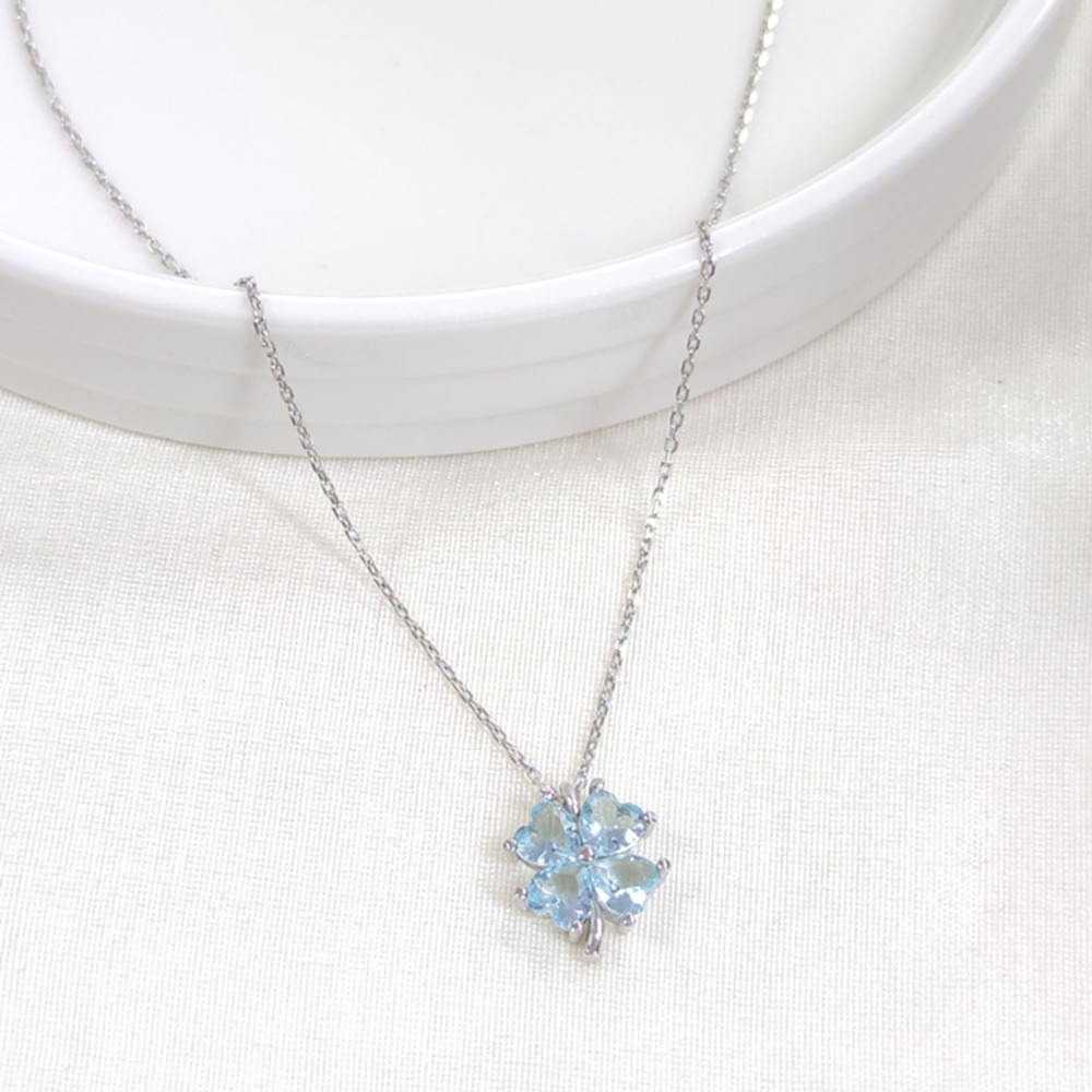 12 MM MAVİ YONCA GÜMÜŞ KOLYE 40+5 CM