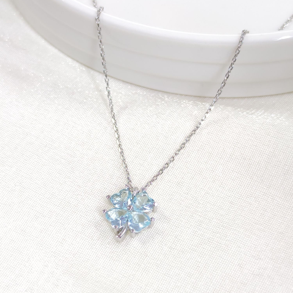 12 MM MAVİ YONCA GÜMÜŞ KOLYE 40+5 CM