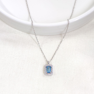 10 MM MAVİ BAGET GÜMÜŞ KOLYE 40+5 CM