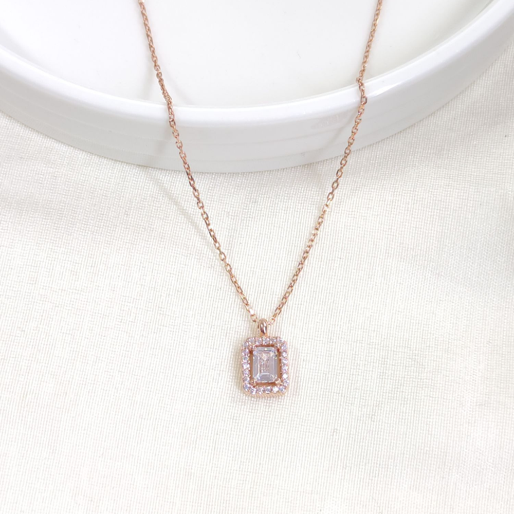 10 MM BAGET GÜMÜŞ KOLYE 40+5 CM - ROSE BAKIR