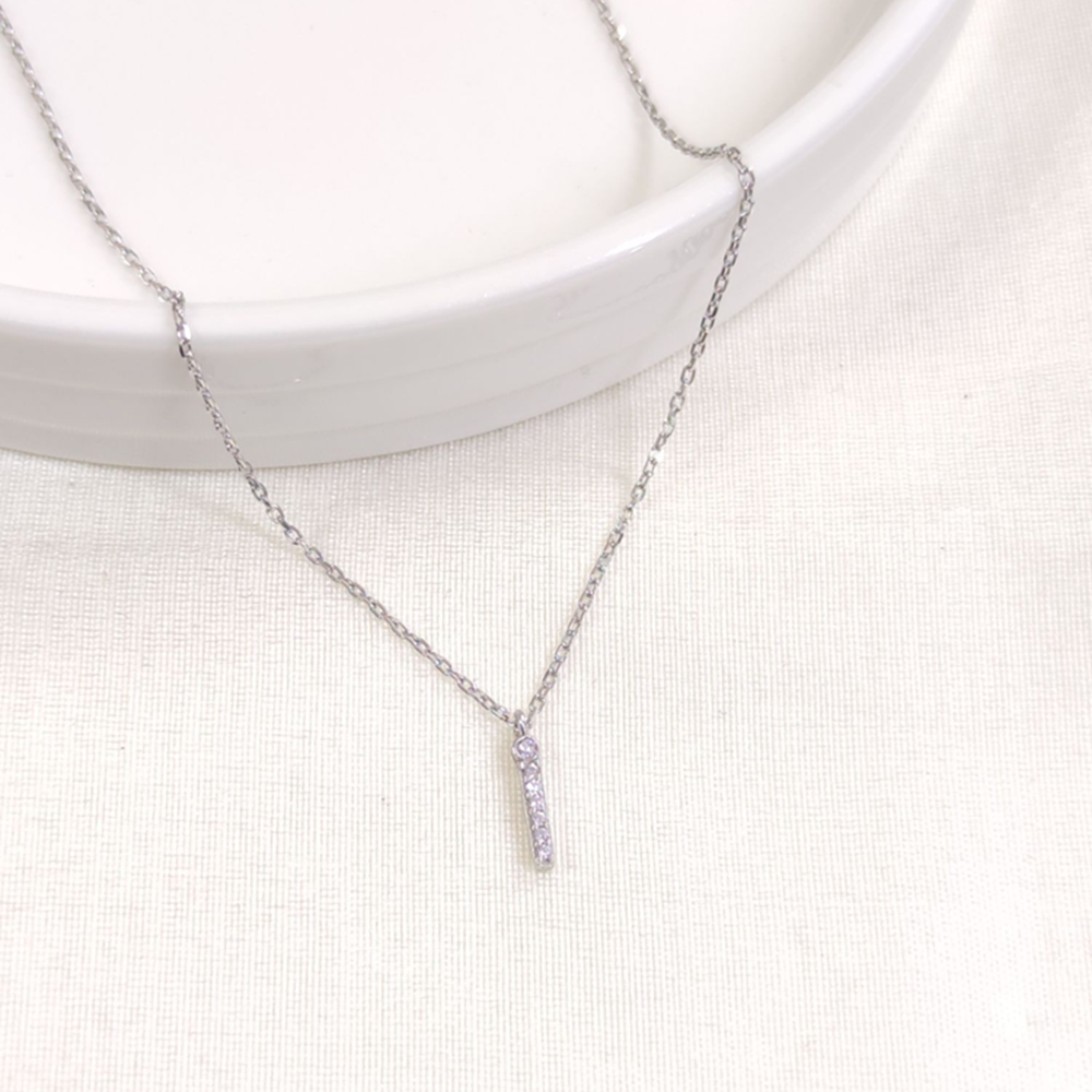 1 CM TAŞLI İ HARF GÜMÜŞ KOLYE 40+5 CM - RODYUM BEYAZ