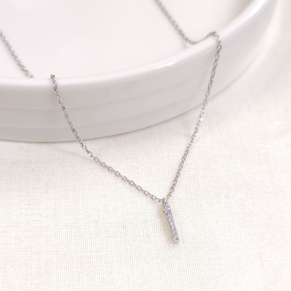 1 CM TAŞLI İ HARF GÜMÜŞ KOLYE 40+5 CM - RODYUM BEYAZ