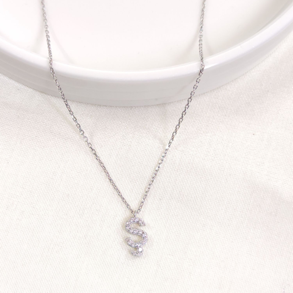 1 CM TAŞLI Ş HARF GÜMÜŞ KOLYE 40+5 CM - RODYUM BEYAZ