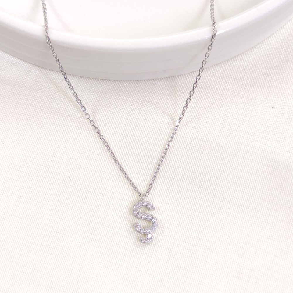 1 CM TAŞLI Ş HARF GÜMÜŞ KOLYE 40+5 CM