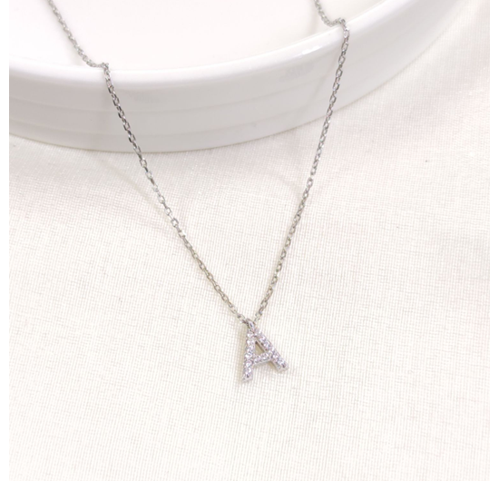 1 CM TAŞLI A HARF GÜMÜŞ KOLYE 40+5 CM - RODYUM BEYAZ