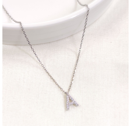 1 CM TAŞLI A HARF GÜMÜŞ KOLYE 40+5 CM - RODYUM BEYAZ