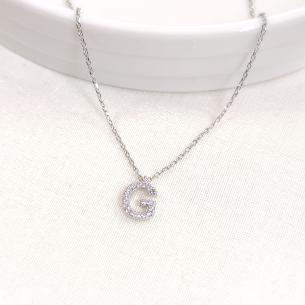 1 CM TAŞLI G HARF GÜMÜŞ KOLYE 40+5 CM - RODYUM BEYAZ