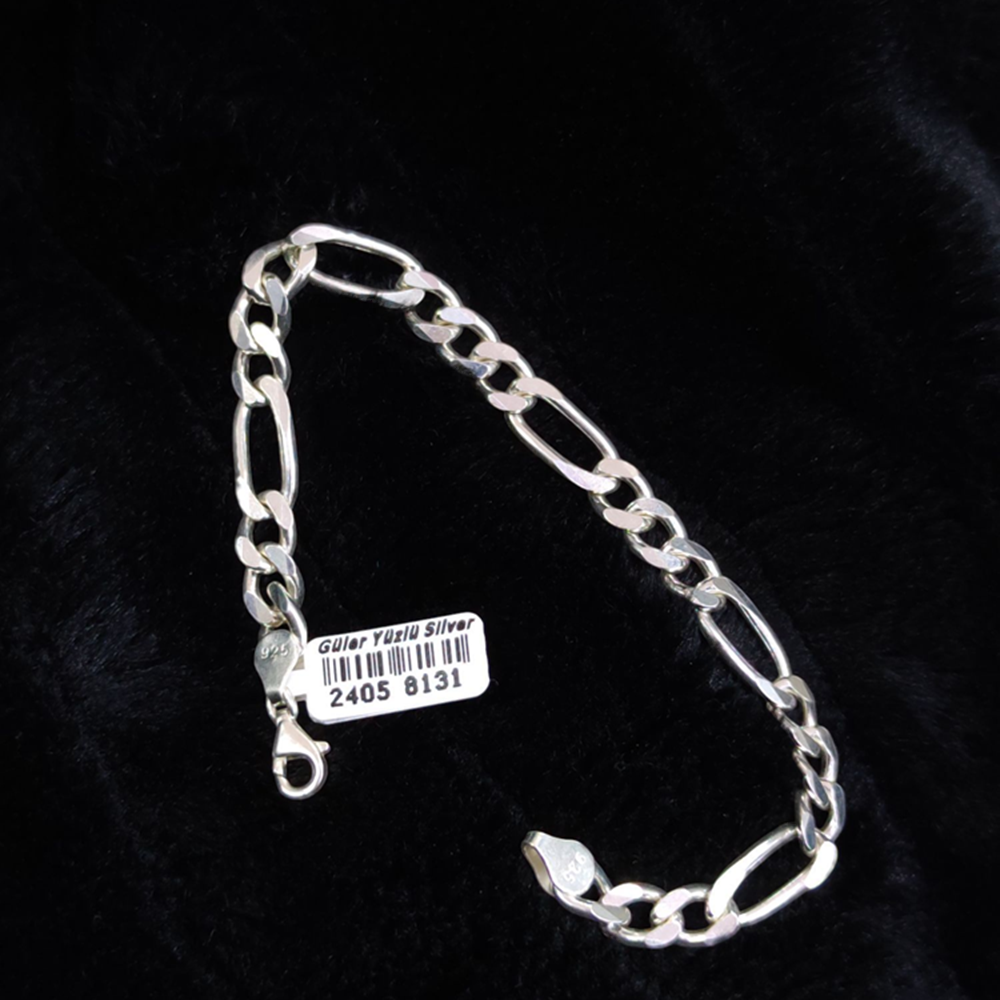 8 MM FIGARO ZİNCİR GÜMÜŞ BİLEKLİK 21 CM