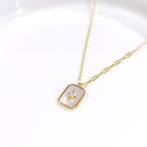 İTHAL SEDEF 10x13 MM KUTUP YILDIZI GÜMÜŞ KOLYE