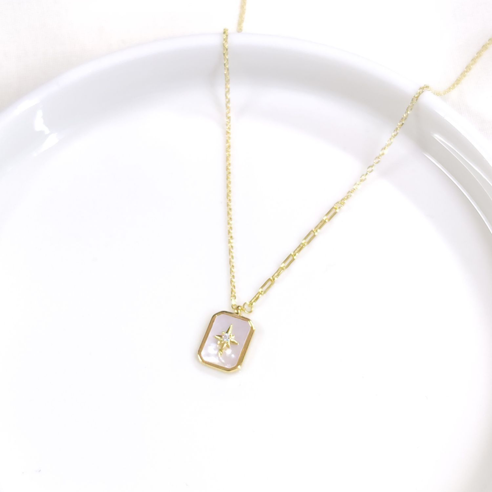 İTHAL SEDEF 10x13 MM KUTUP YILDIZI GÜMÜŞ KOLYE