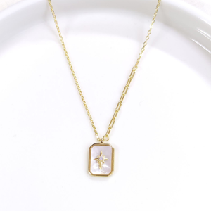 İTHAL SEDEF 10x13 MM KUTUP YILDIZI GÜMÜŞ KOLYE