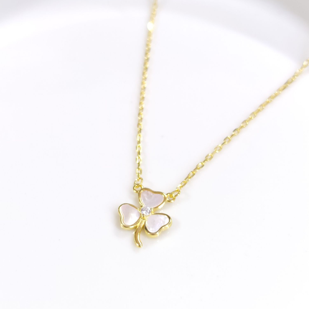 İTHAL SEDEF 10 MM YONCA GÜMÜŞ KOLYE - ALTIN SARI