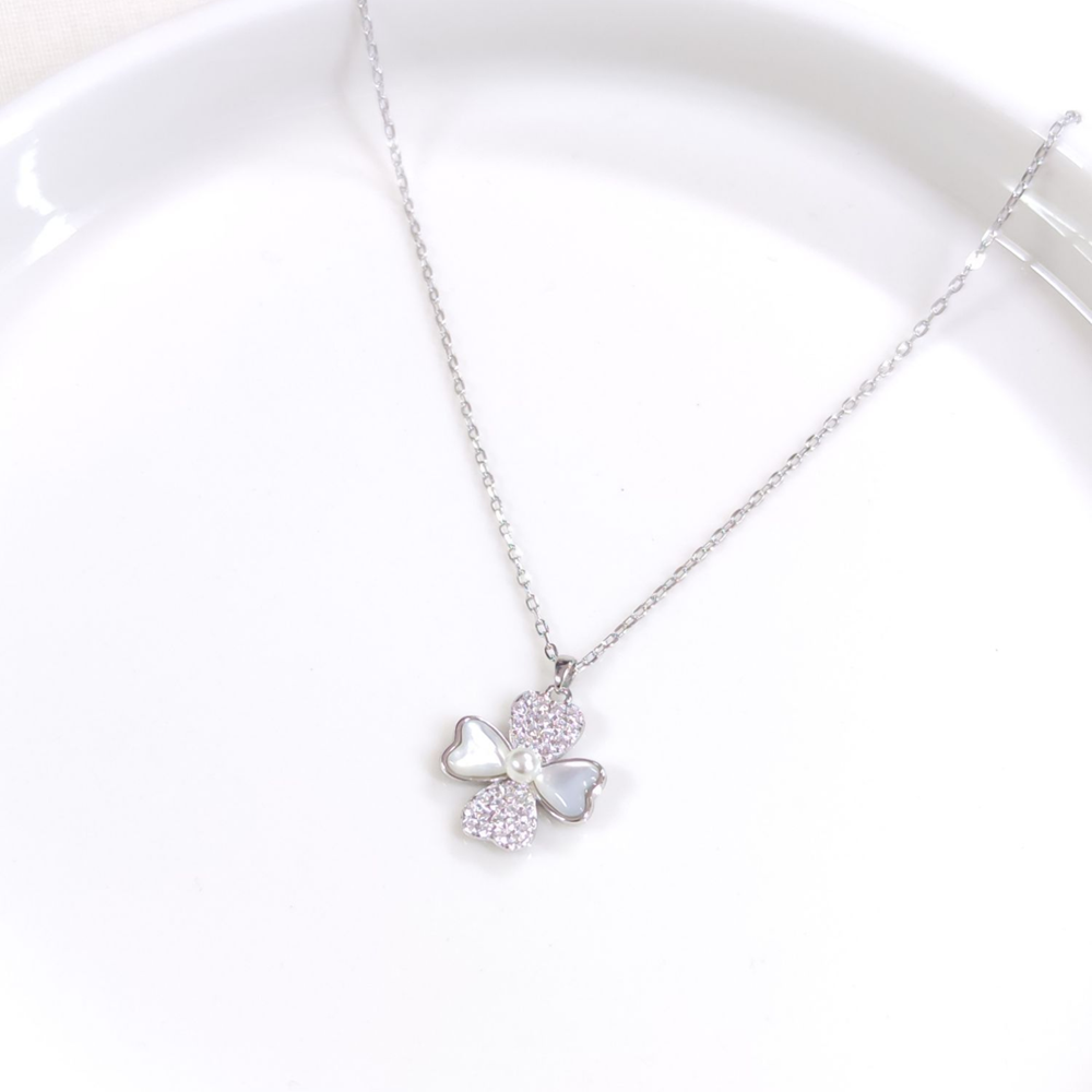 İTHAL TAŞLI SEDEF YONCA GÜMÜŞ KOLYE