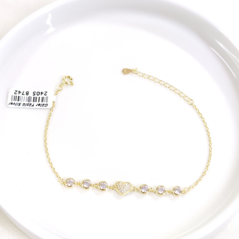 İTHAL TAŞLI KALP GÜMÜŞ BİLEKLİK 16+3 CM