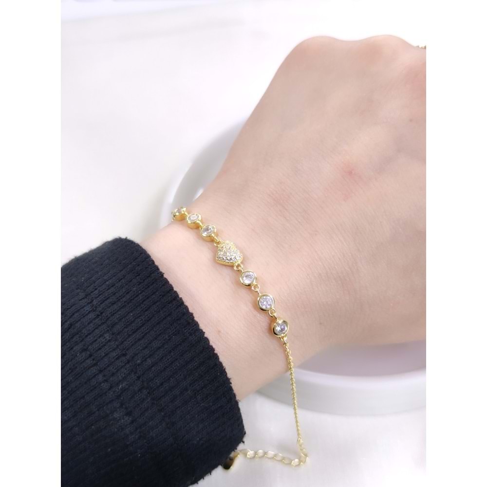 İTHAL TAŞLI KALP GÜMÜŞ BİLEKLİK 16+3 CM