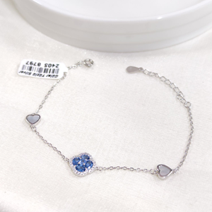 İTHAL MAVİ TAŞLI ÇİÇEK GÜMÜŞ BİLEKLİK 16+3 CM