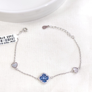 İTHAL MAVİ TAŞLI ÇİÇEK GÜMÜŞ BİLEKLİK 16+3 CM