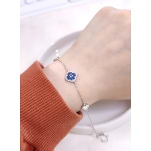 İTHAL MAVİ TAŞLI ÇİÇEK GÜMÜŞ BİLEKLİK 16+3 CM