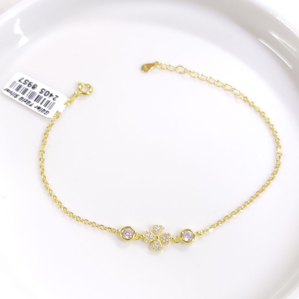 İTHAL TAŞLI YONCA GÜMÜŞ BİLEKLİK 16+3 CM - ALTIN SARI