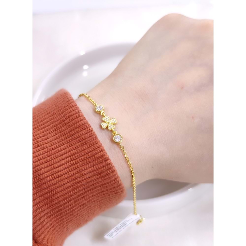 İTHAL TAŞLI YONCA GÜMÜŞ BİLEKLİK 16+3 CM - ALTIN SARI