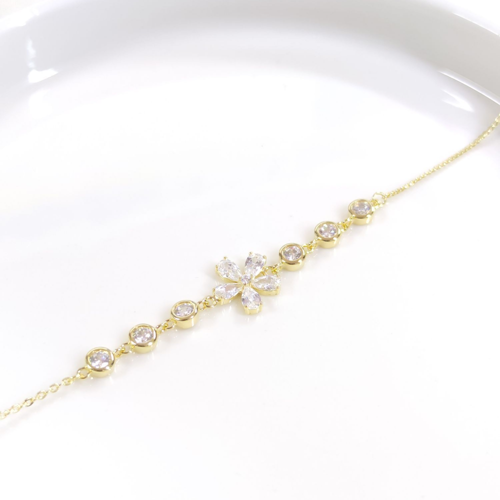 İTHAL TAŞLI ÇİÇEK PAPATYA GÜMÜŞ BİLEKLİK 16+3 CM