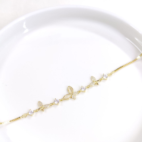 İTHAL TAŞLI SEDEF KELEBEK GÜMÜŞ BİLEKLİK 18+3 CM - ALTIN SARI