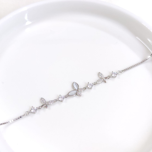 İTHAL TAŞLI SEDEF KELEBEK GÜMÜŞ BİLEKLİK 18+3 CM