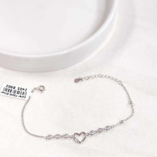 İTHAL TAŞLI KALP GÜMÜŞ BİLEKLİK 16+3 CM - RODYUM BEYAZ
