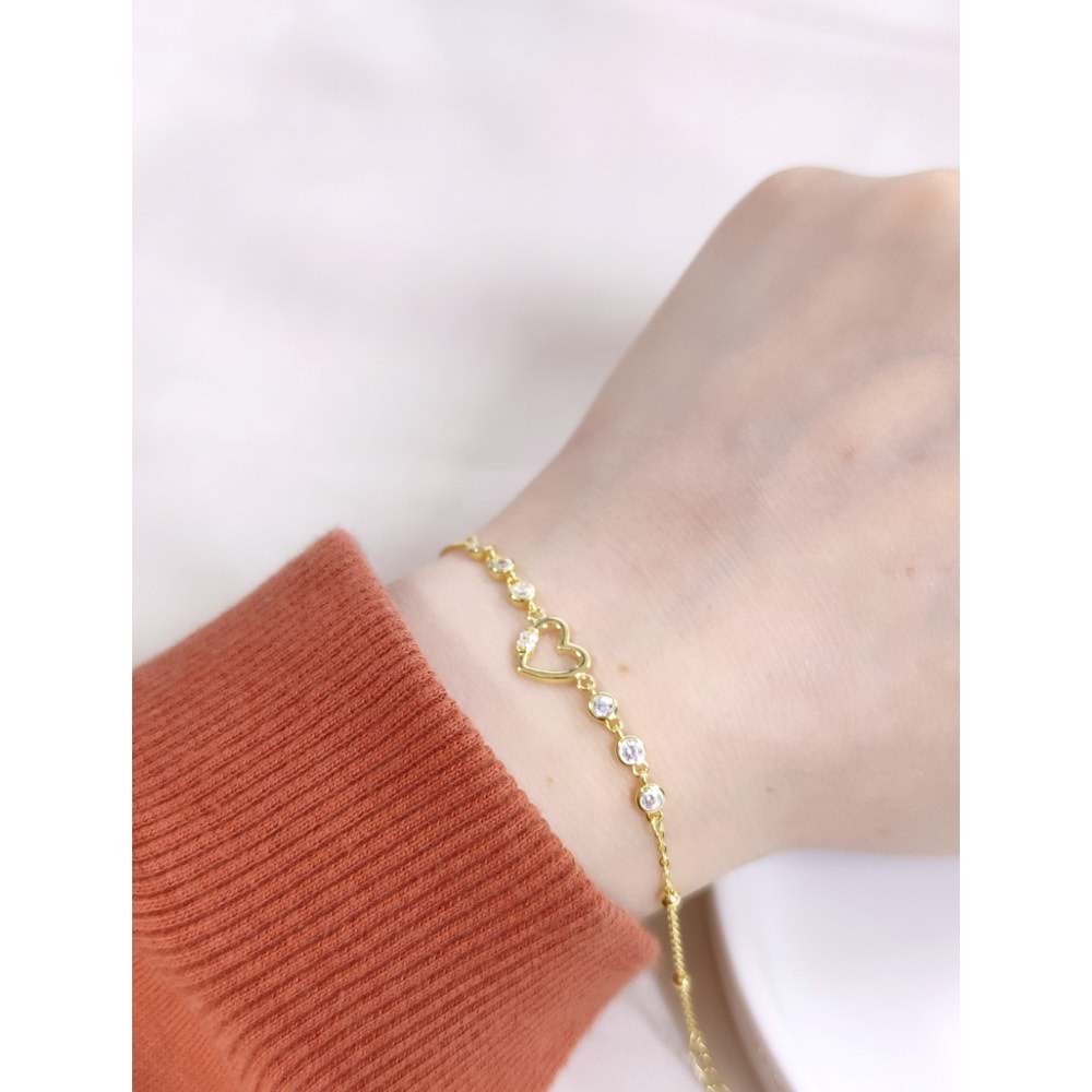 İTHAL TAŞLI KALP GÜMÜŞ BİLEKLİK 16+3 CM