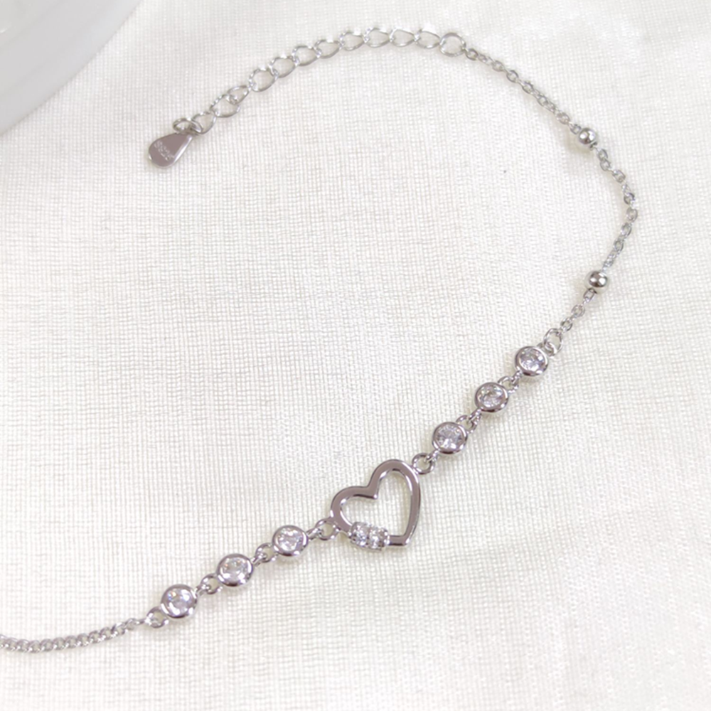 İTHAL TAŞLI KALP GÜMÜŞ BİLEKLİK 16+3 CM