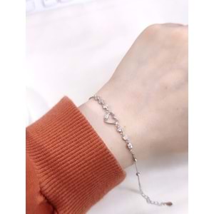 İTHAL TAŞLI KALP GÜMÜŞ BİLEKLİK 16+3 CM