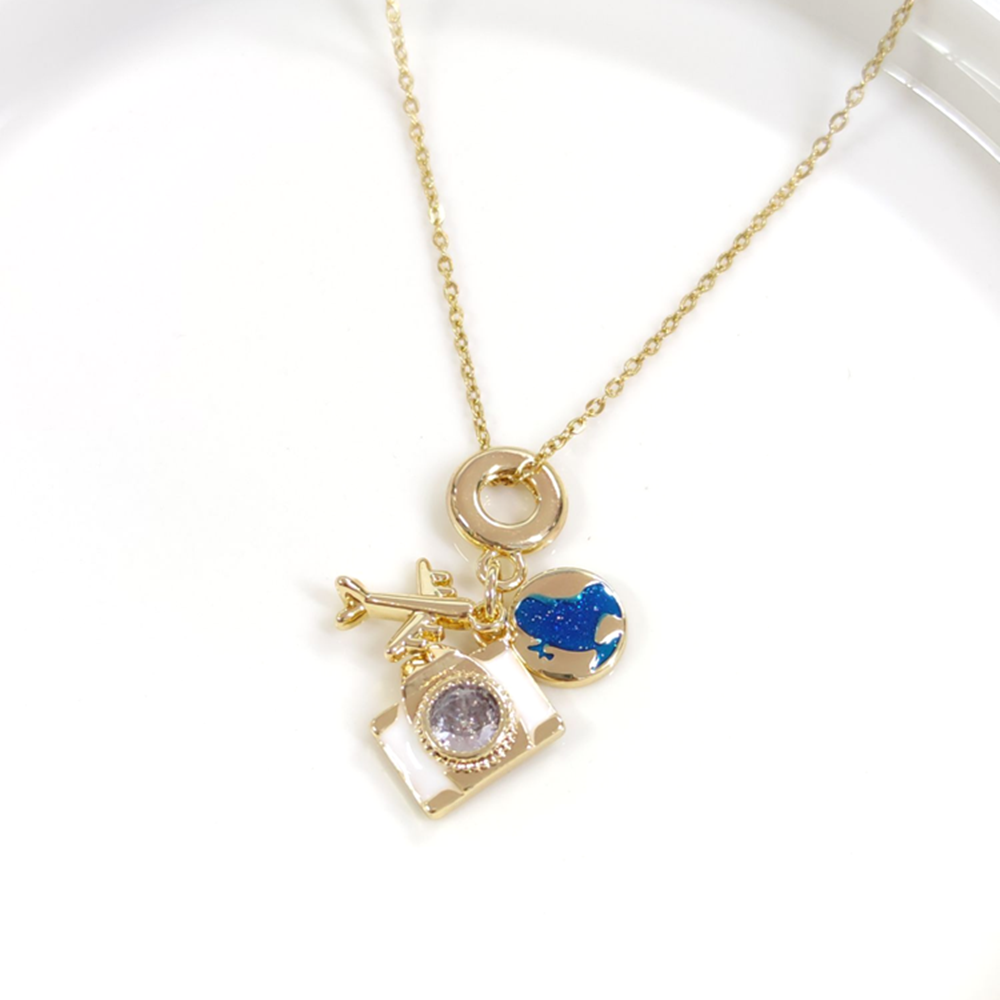 ÇELİK BEYAZ MİNELİ UÇAK DÜNYA KOLYE 40+5 CM