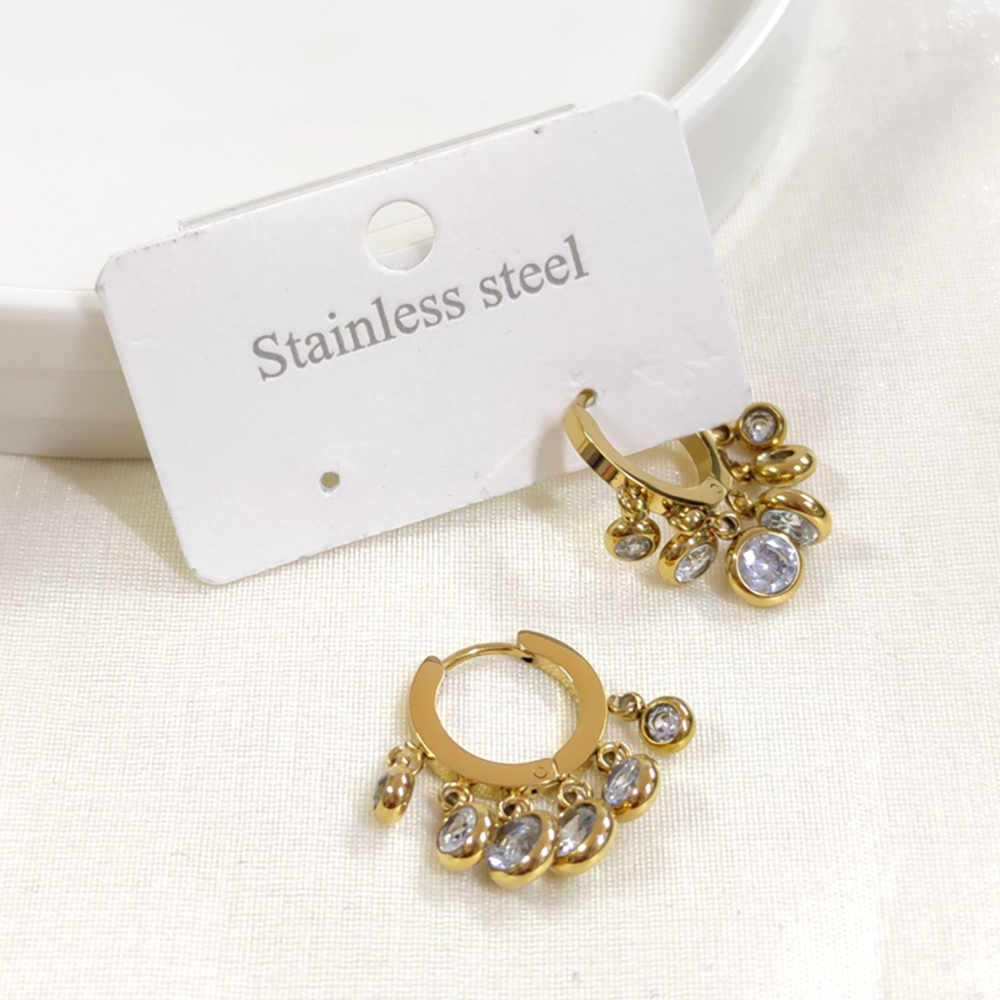 ÇELİK SHAK SALLANTILI TAŞLI HALKA KÜPE - ALTIN SARI