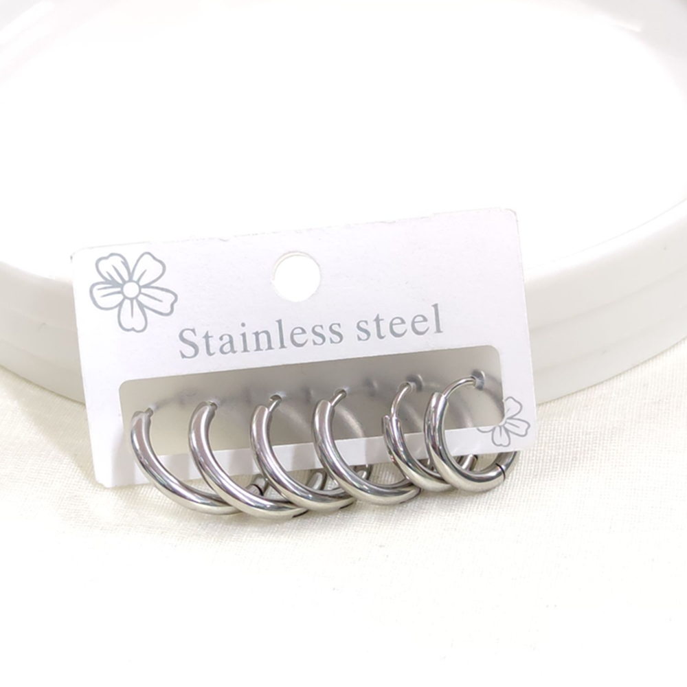 ÇELİK BOMBELİ KOMBİN HALKA KÜPE SETİ - BEYAZ