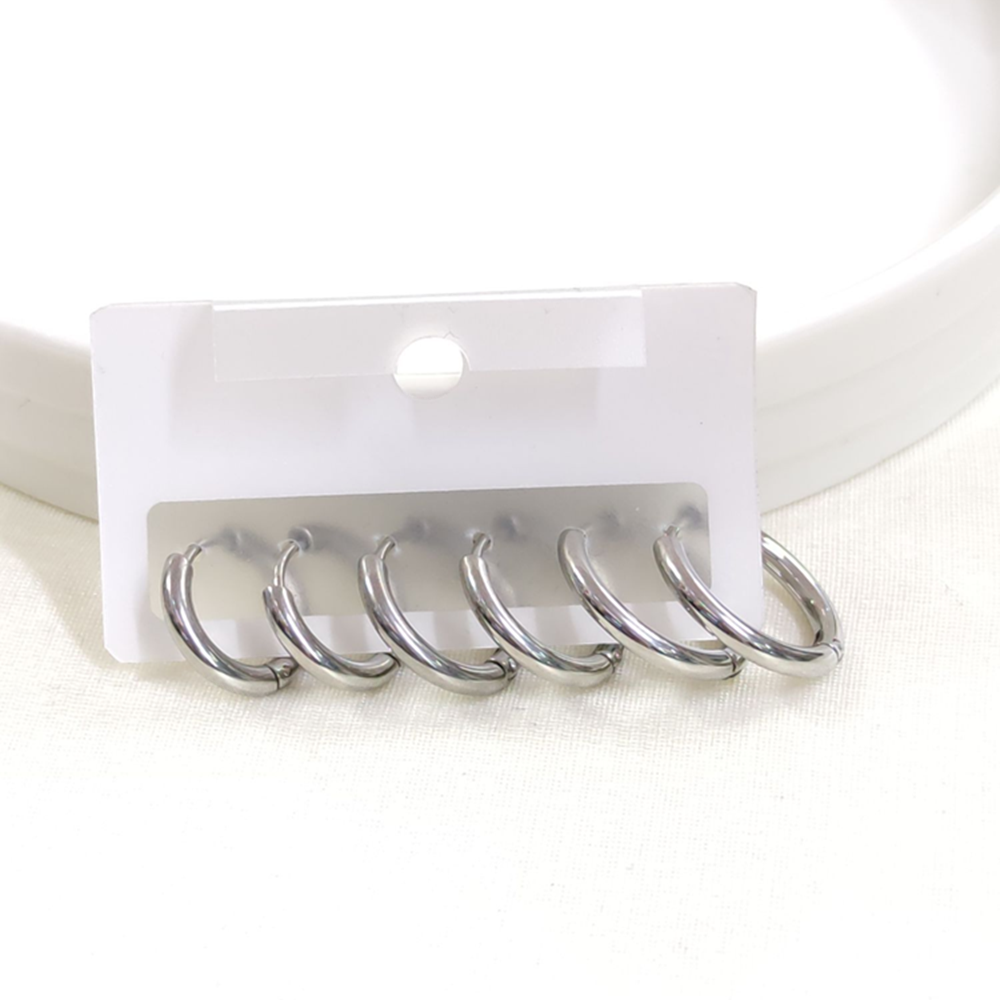 ÇELİK BOMBELİ KOMBİN HALKA KÜPE SETİ - BEYAZ