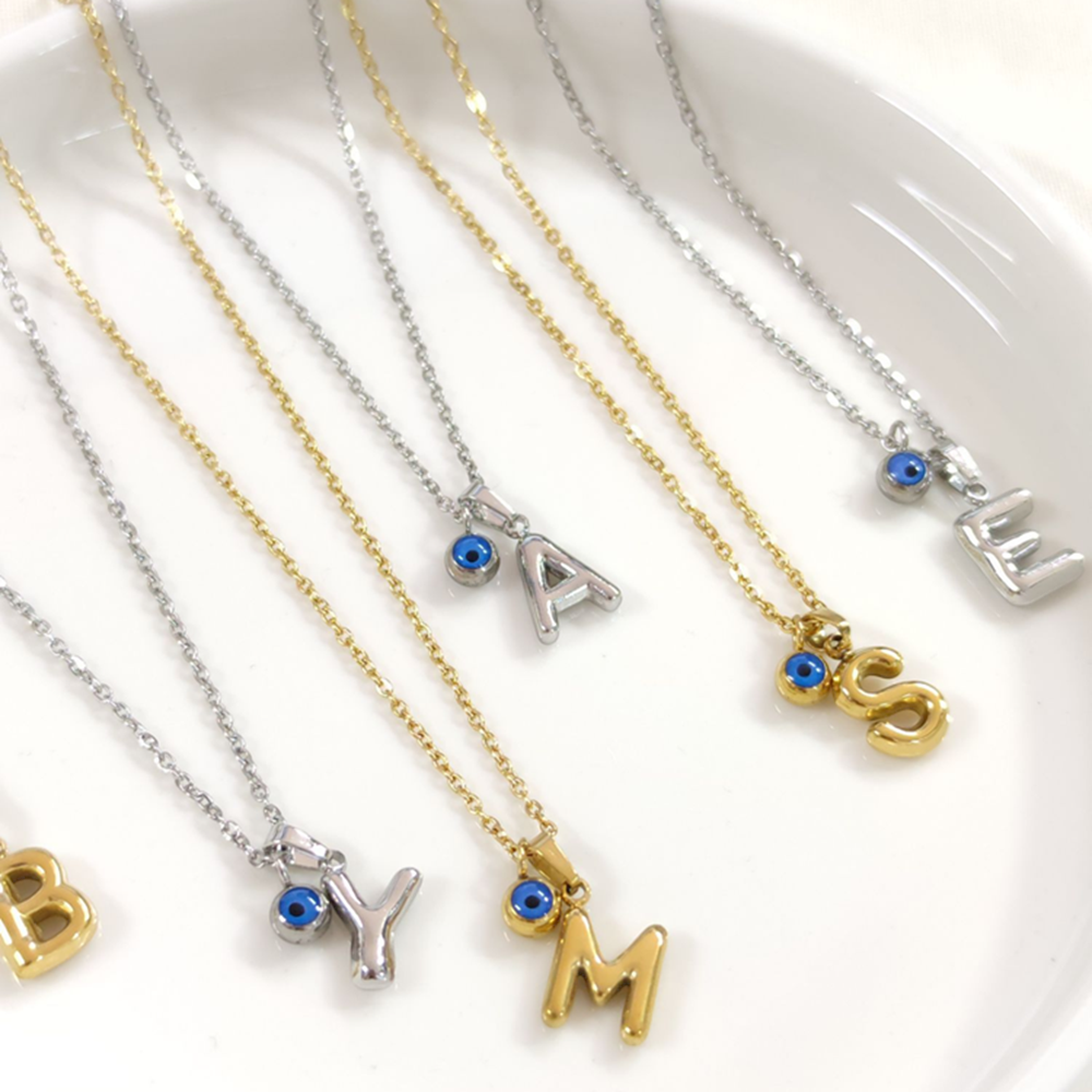 ÇELİK 1 CM NAZAR BONCUKLU MİNİ HARF KOLYE - BEYAZ - M HARFİ