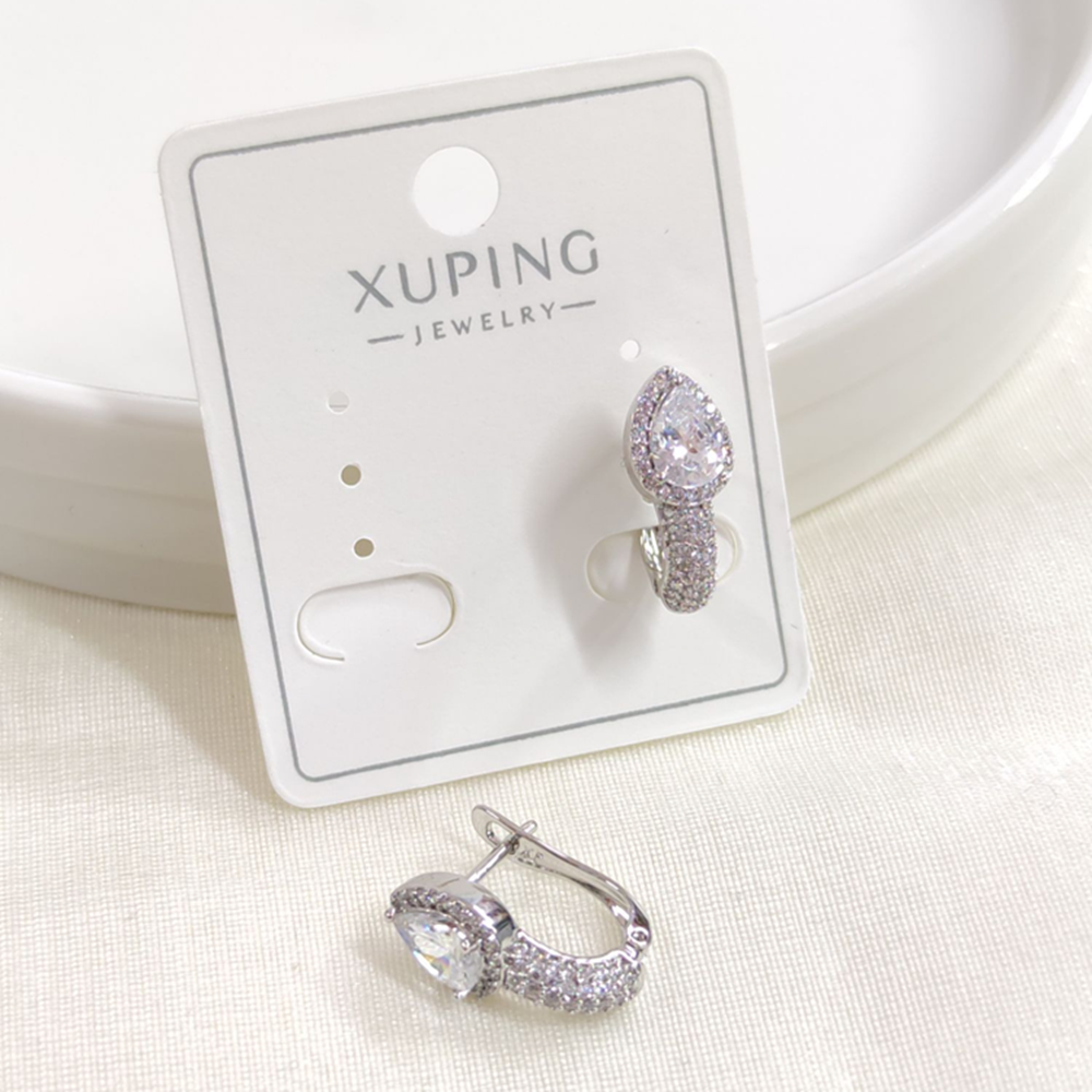 XUPING 8X10MM TAŞLI DAMLA J HALKA KÜPE BEYAZ