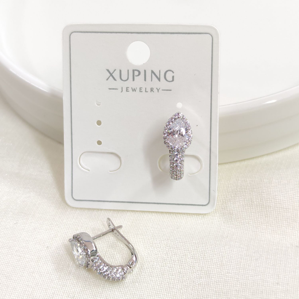 XUPING 8X10MM TAŞLI DAMLA J HALKA KÜPE BEYAZ