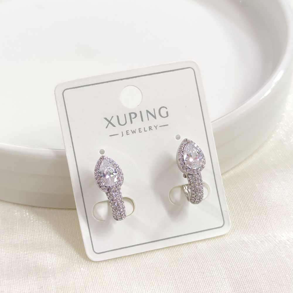 XUPING 8X10MM TAŞLI DAMLA J HALKA KÜPE BEYAZ