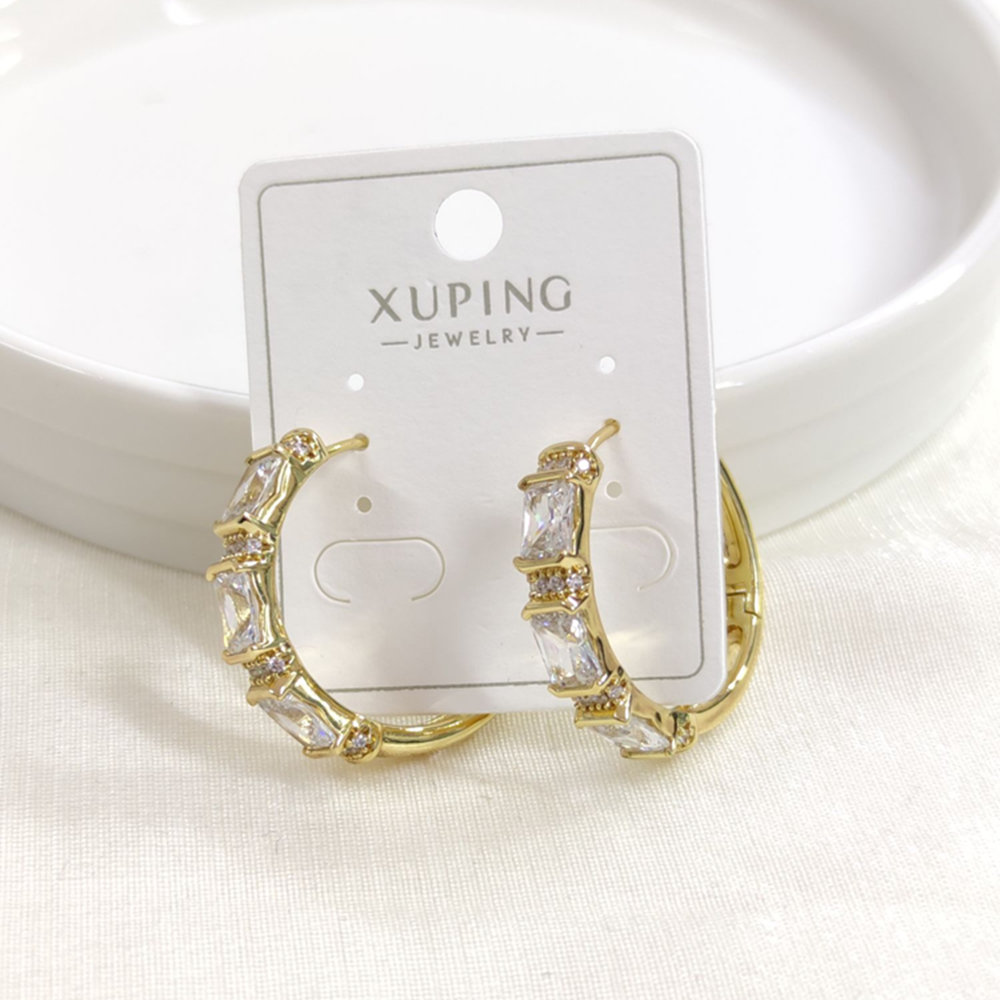 XUPING 25 MM BÜYÜK BAGET TAŞLI HALKA KÜPE GOLD