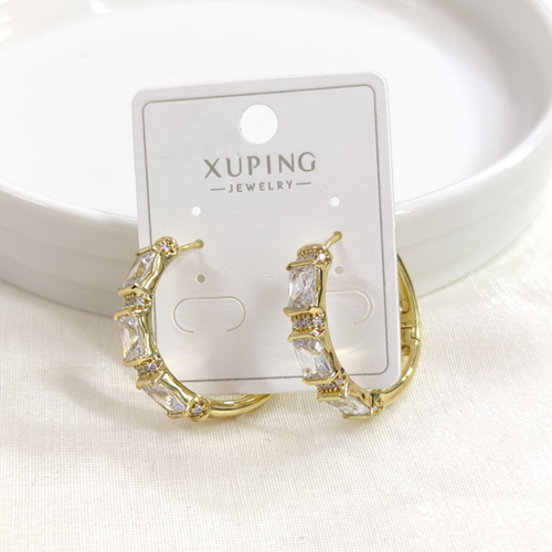 XUPING 25 MM BÜYÜK BAGET TAŞLI HALKA KÜPE GOLD