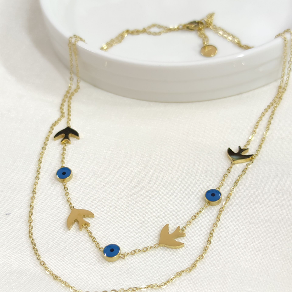 ÇELİK MARTI KOMBİN İKİLİ KOLYE