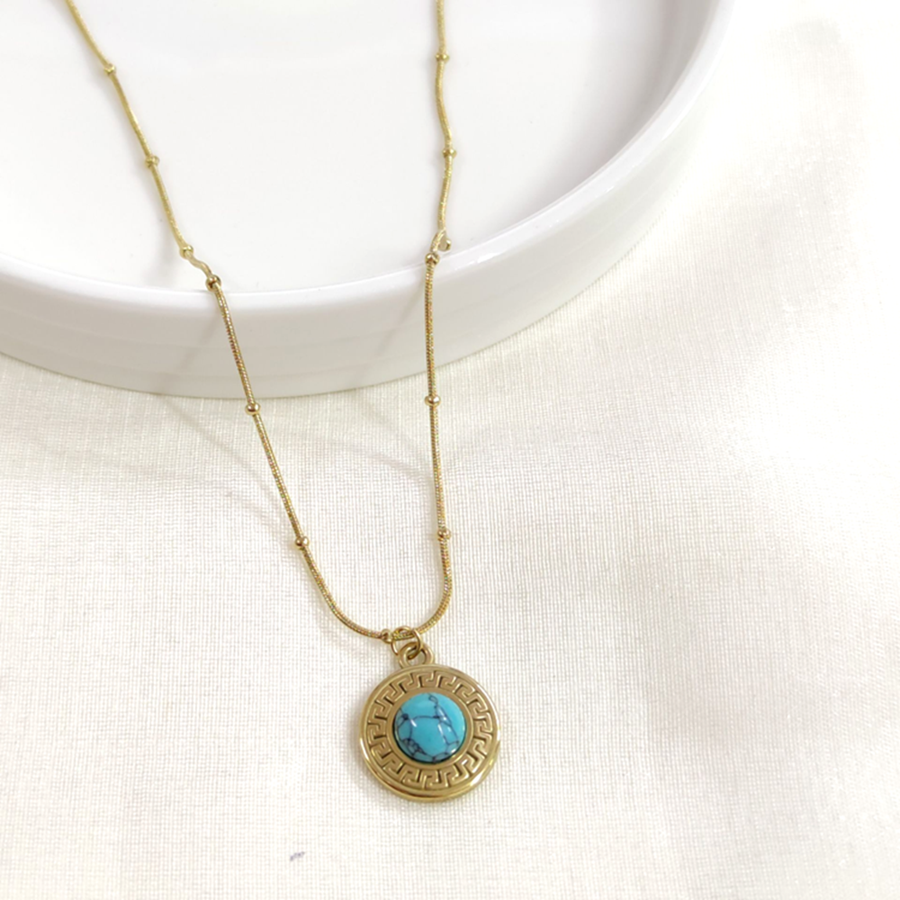 ÇELİK MAVİ TAŞLI YUVARLAK KOLYE 40+5 CM