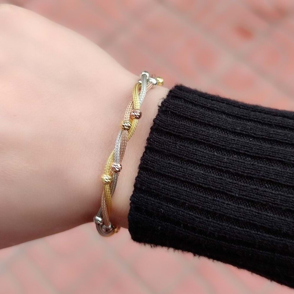 3 RENK 3 ZİNCİRLİ BURGULU DORİCA TOP GÜMÜŞ BİLEKLİK