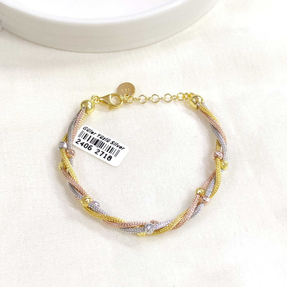 3 RENK 3 ZİNCİRLİ BURGULU DORİCA TOP GÜMÜŞ BİLEKLİK