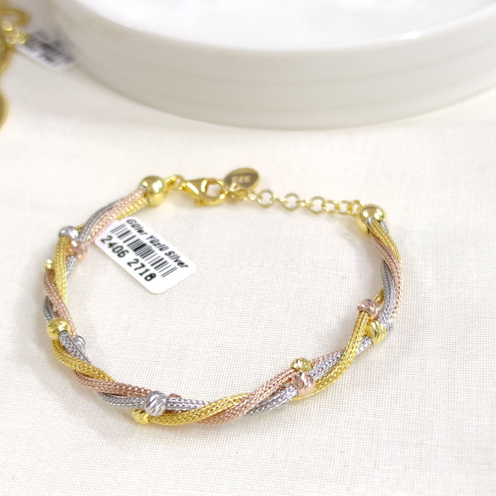 3 RENK 3 ZİNCİRLİ BURGULU DORİCA TOP GÜMÜŞ BİLEKLİK