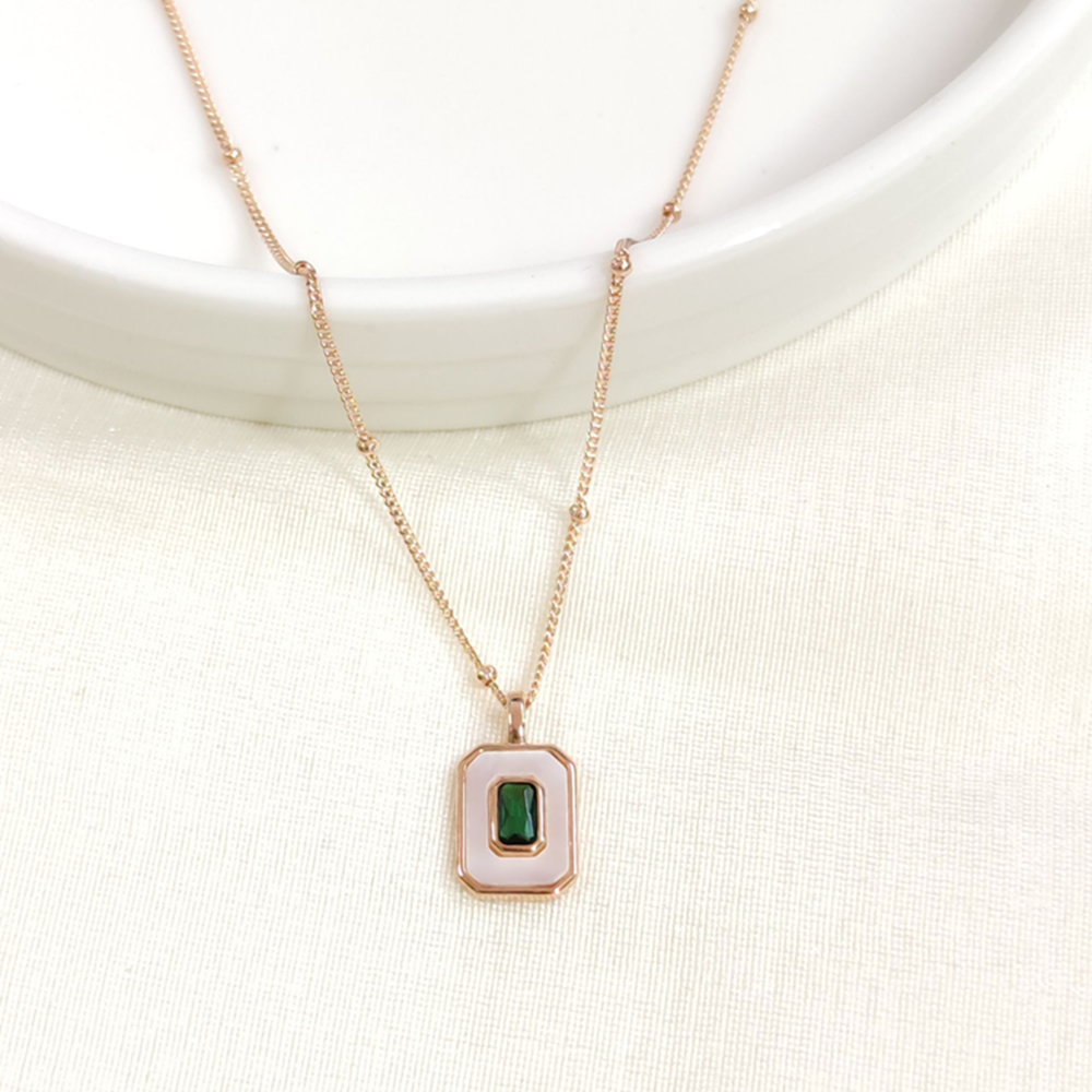 İTHAL SEDEF YEŞİL TAŞLI TOP ZİNCİRLİ GÜMÜŞ KOLYE 40+5CM