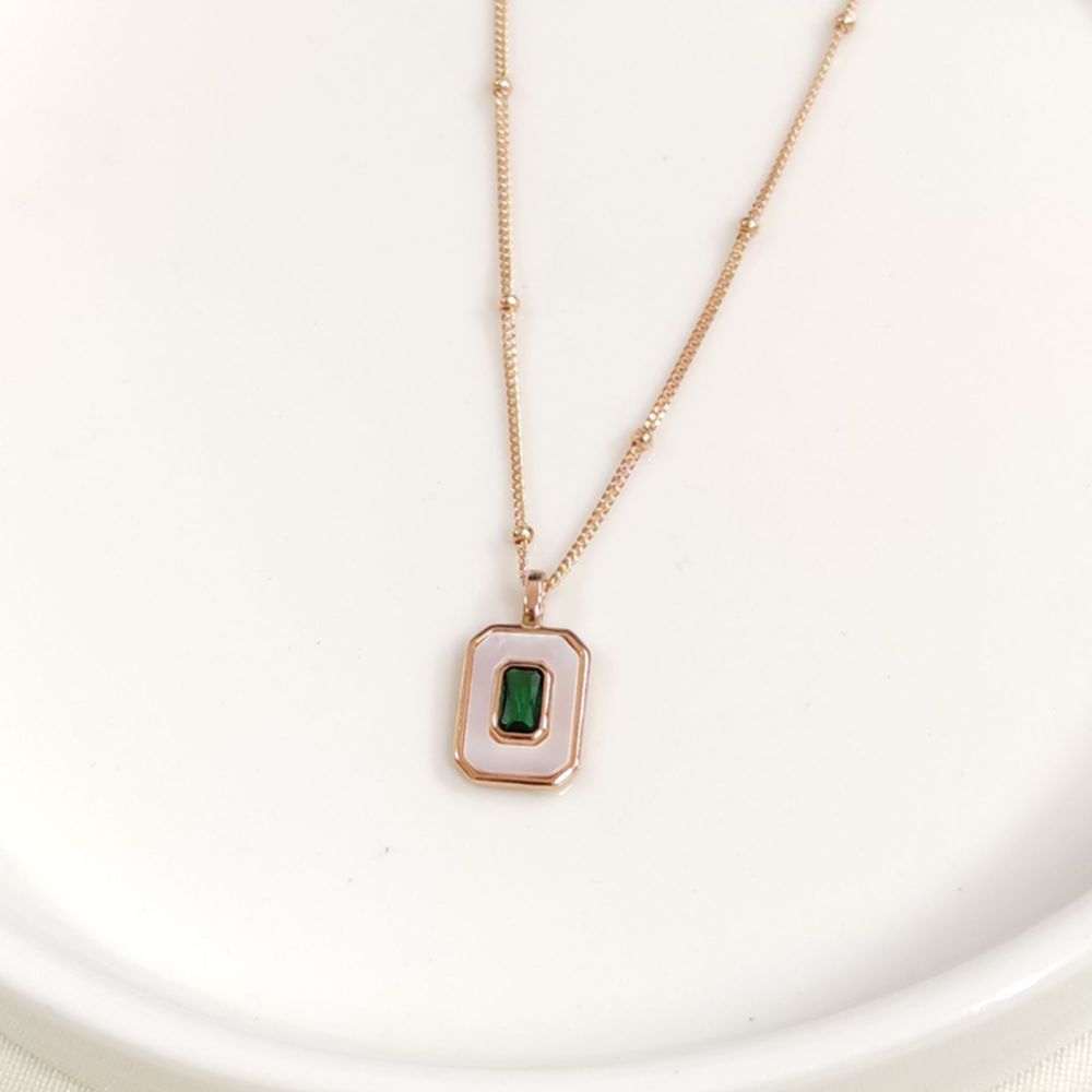 İTHAL SEDEF YEŞİL TAŞLI TOP ZİNCİRLİ GÜMÜŞ KOLYE 40+5CM